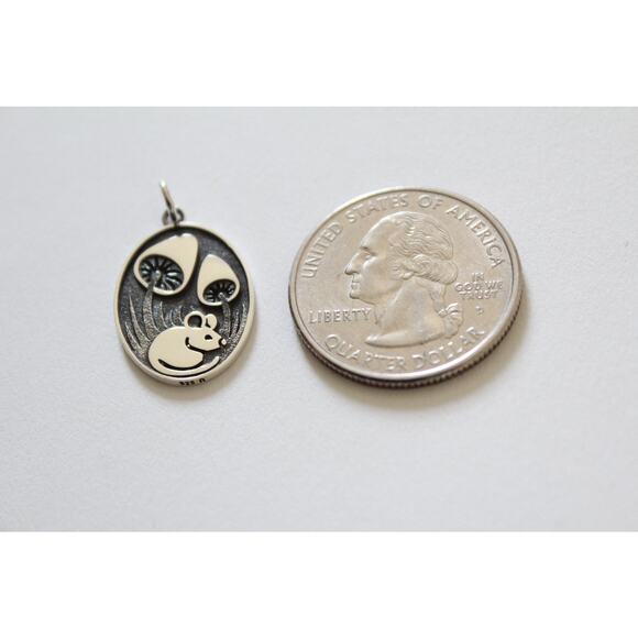 Sterling Silver Silver Mouse Pendant with Mushrooms Charm - Picture 4 of 4